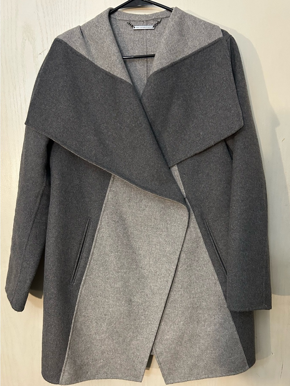 Diane von Furstenberg DVF Shannon Two Tone Gray Wool Blend Coat M